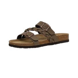 CUSHIONAIRE Women's Cork Footbed Sandal - Comfortable, Adjustable Straps, Arch Support, Wide Widths Available, Boho Chic Summer Slides, Brown 8.5