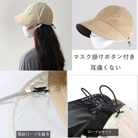 Thawr Hat, UV Protection, Women's Hat, Sun Protection, Cap, Wide Brim, Small Face Effect, Size Adjustable, Sweat Absorbent, Quick Drying, Cool to Touch, Foldable, With Mask Hook, No Earaches, Bucket