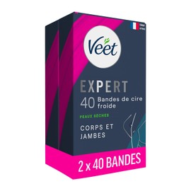 Veet Expert – 80 Kaltwachsstreifen für Körper & Beine – trockene Haut – perfekte Verarbeitung – langanhaltende Haarentfernung – 2 x 40 Streifen