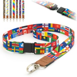 LanyardsTomorrow Pack of 10 Lanyards Flags of the World Multicolor Lanyard Pre-Printed Safety Lock Metal Clip ID Badge Holder 2cm Flat Lanyard by LanyardsTomorrow, world flags