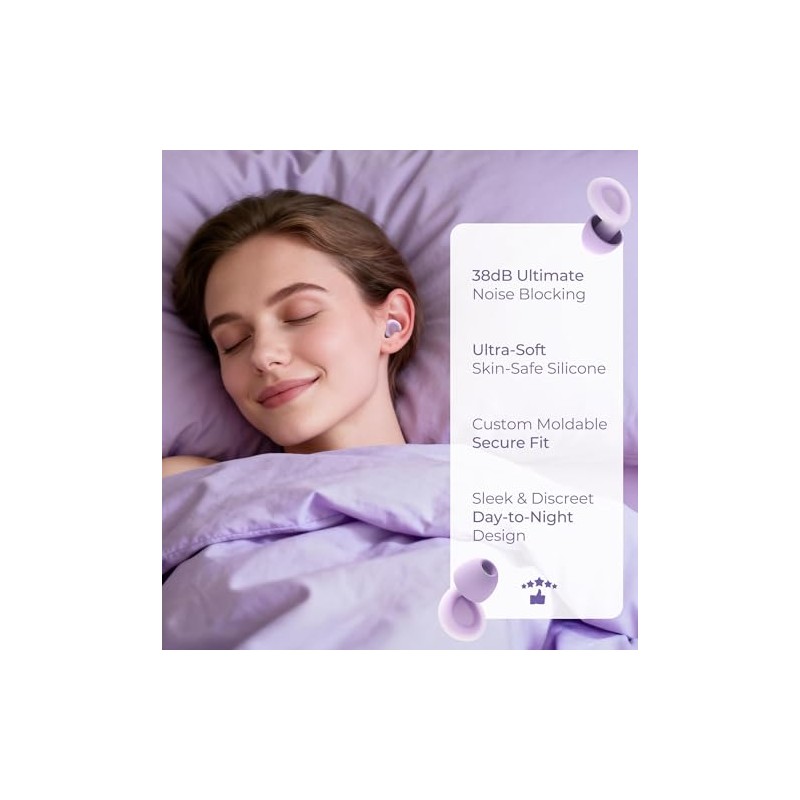 Tapones para oídos ajustables para dormir, SNR 38dB, de silicona