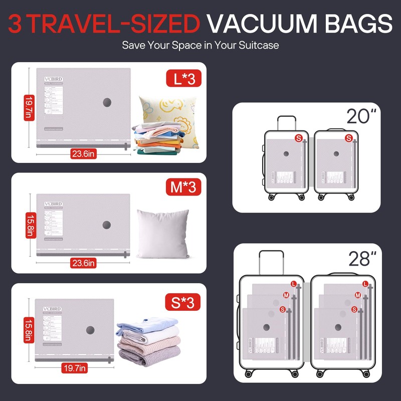 VMstr Vacuum Seal Bags for Clothing Travel, Carry-on Size for
