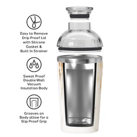 OGGI Groove Insulated Cocktail Shaker-17oz Double Wall Vacuum Insulated Stainless Steel Shaker, Tritan Lid has Built In Strainer, Ideal Cocktail Mixer, Martini Shaker, Margarita Shaker, Gold Marble
