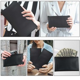 2 Pack Bank Bags with Zipper Bank Deposit Money Bag Pouch Bank Security Cash Bag Utility Securit Zipper Check Coin Bag 11x6 Inch Durable Men & Women Leatherette Wallet for ID Card Cosmetics (Black)