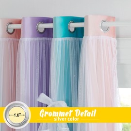 NICETOWN Rainbow Star Curtains for Baby Bedroom, Double Layer Kids Stripes Room Darkening Curtains with White Sheer for Nursery Living Room Window (Pink Purple, W52 x L84, Sold by 1)