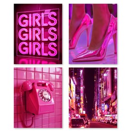 FUQWZ Hot Pink Y2k Posters Set of 4 (8x10in, Unframed) – Hot Pink Room Decor for Girls' Bedroom, Dorm, or Living Room(028)