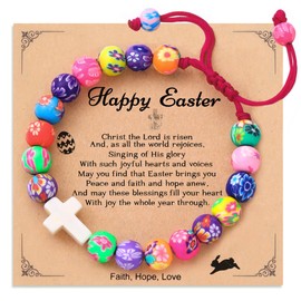 Drogomen Easter Gifts for Teens, Colorful Clay Beads Bracelet Easter Basket Stuffers for Teens Christian Cross Bracelet Easter Jewelry for Daughter Granddaughter Niece