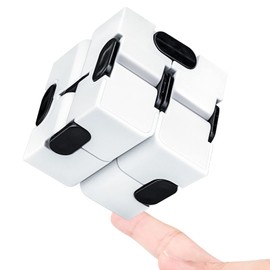 Infinitycube Fidget Toy Stress Relieving Fidgeting Game for Kids and Adults,Cute Pocket-Sized Unique Gadget for Anxiety Relief and Kill Time (White/Black)