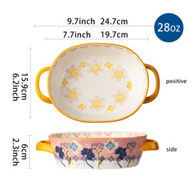 ONECCI Casserole Dish, 9.7"x6.26" Ceramic Baking Dish, Lasagna Pan Deep for Oven, 28oz Baking Pan with Handles, Oven Safe and Durable Bakeware for Lasagna, Home Decor Gifts, Idyllic (Pink)