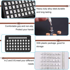 Golrisen 37 Pieces Leather Stamps Alphabet A to Z Punch Tools 3 mm Number Stamp 0-9 Embossing Stamp 6.5 mm Letter Stamp Craft Stamp for Leather Embossing DIY Clay Leather Craft Printing