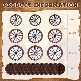 Outus 21 Pcs Western Party Hanging Decoration Wagon Wheel Paper Fans Brown Paper Pom Poms Country Western Hanging Fans Honeycomb Balls for Wild Cowboy Themed Birthday Party Supplies Decor (Chic)