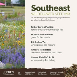 Eden Brothers Southeast Wildflower Mixed Seeds for Planting, 1/4 lb, 120,000+ Seeds with Cornflower, Blanket Flower | Attracts Pollinators, Plant in Spring or Fall, Zones 3, 4, 5, 6, 7, 8, 9, 10