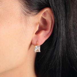 CiNily Emerald Cut Drop Dangle Earrings for Women 18K Gold Plated White Cubic Zirconia Simulated Diamond Dangle Earrings Jewelry