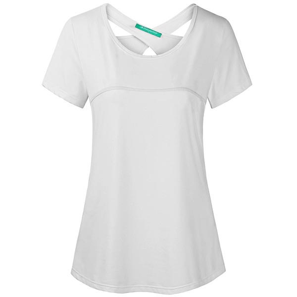 Kimmery Yoga Tops Breathable Short Sleeve Scoopneck Criss Cross Cutout