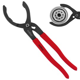 HORUSDY 12" Adjustable Oil Filter Pliers, Adjustable Oil Filter Wrench Removal Tool (‎Red)