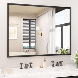 JISOSO 40x36 Inch Bathroom Mirror, Matte Black Framed Rectangle, 4MM Tempered Glass, Anti-Rust, Wall-Mounted Vanity Mirror for Bathroom & Bedroom - Hangs Horizontally or Vertically