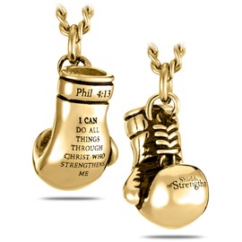 Shields of Strength Men's 14K Gold Plated Boxing Glove Pendant Necklace Inscribed with a Bible Verse | Christian Jewelry Gifts