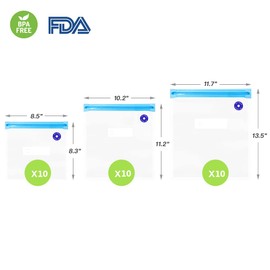 whx sous vid - kit de bolsa de cremallera al vacío reutilizable de 38 piezas, 30 bolsas de sellado al vacío de almacenamiento de alimentos con 2 clips de sellado y 6 clips de sous vie