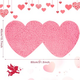 AnyDesign Valentine's Day Bathroom Rugs Double Heart Shaped Love Decorative Pink Chenille Shower Mat Non Slip Washable Front Door Mat for Home Living Room Bedroom Bathroom Decor, 31.5 x 15.7 Inch