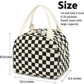Lunch Bag for Women Girls Cute Corduroy Lunch Tote Bags Reusable Insulated Lunch Box Large Capacity Reusable Insulated Cooler for Work Picnic or Travel(Black Checkered)