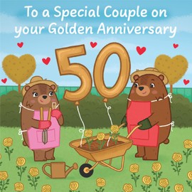 Hunts England - Couple 50th Anniversary Card - Golden Anniversary - 50 Years - Cute Fun Bears Card - Love Story Collection