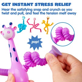 JOYIN Pop Tubes Giraffe Toys for Kids, 4 Pcs Sensory Toys for Year Old Ages 3 4 5 6 7 8 9 10 Fidget Toys Birthday Gift for Toddler Boys Girls Adults Travel Toys Stocking Stuffers Party Favors