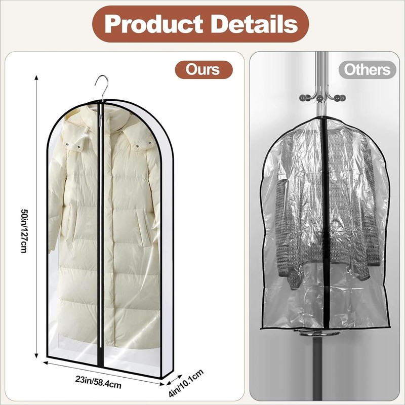 Preocea 4 Pack Garment Bags Suit Covers, Clear, 127 cm,