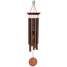 Woodstock Wind Chimes for Outside, Garden, Patio, Porch, Outdoor Decor, Meditation Yoga, Awareness and Relaxation (24") Woodstock Chakra Chime Seven Stones Large Size Bronze Wind Chime Gifts (CC7LBR)