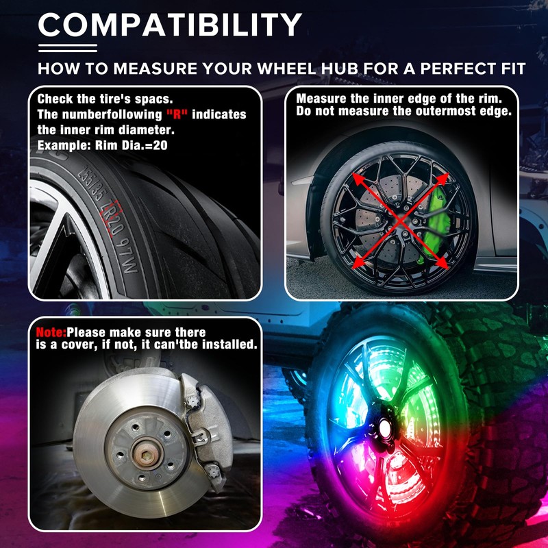 Tavaray 4PCS 14" RGB LED Wheel Ring Lights with APP
