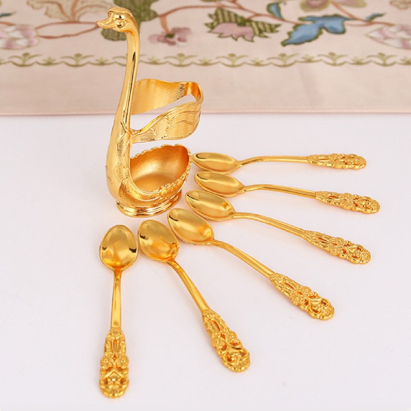 Coffee Spoon Holder Elegant Swan Shaped Alloy Mirror Polish Rich