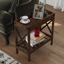 ZEXVIDA Narrow Side Table, Slim End Table,Sofa Side Table, End Table Nightstand for Bedroom, Living Room, Small Spaces