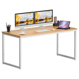 SUPER DEAL Computer Desk 55 Inch Modern Sturdy Office Desk PC Laptop Notebook Simple Writing Table for Home Office Workstation, Natural Oak
