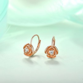 Starchenie Rose Leverback Earrings for Women 925 Sterling Silver Hypoallergenic Jewelry Rose Gold