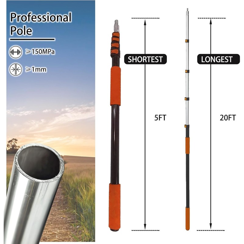 SISUPASSIE Telescoping Extension Pole, Reach to 26FT Telescoping Pole Multi-Purpose