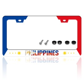 Philippine Flag License Plate Frame for Front or Rear Car Tags Stainless Steel License Plate Holder Funny Car Decoration with Screws 6.3 X 12.2 in