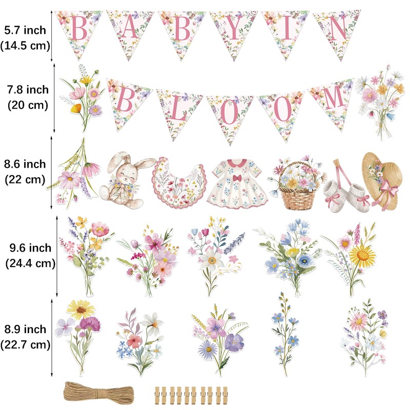 Baby in Bloom Floral Banner Set, Pink Flower Baby Shower