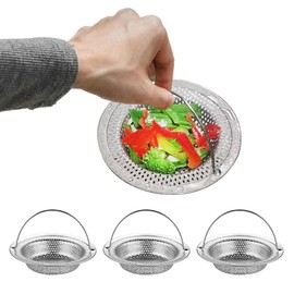 Ylinwtech Stainless Steel Drain Strainer, Stainless Steel, Pack of 3, Sink Strainer, Sink Strainer, Kitchen Sink, Sink Strainer with Handle, Sink Filter Strainer, for Kitchen Sink, Bathroom, Sink