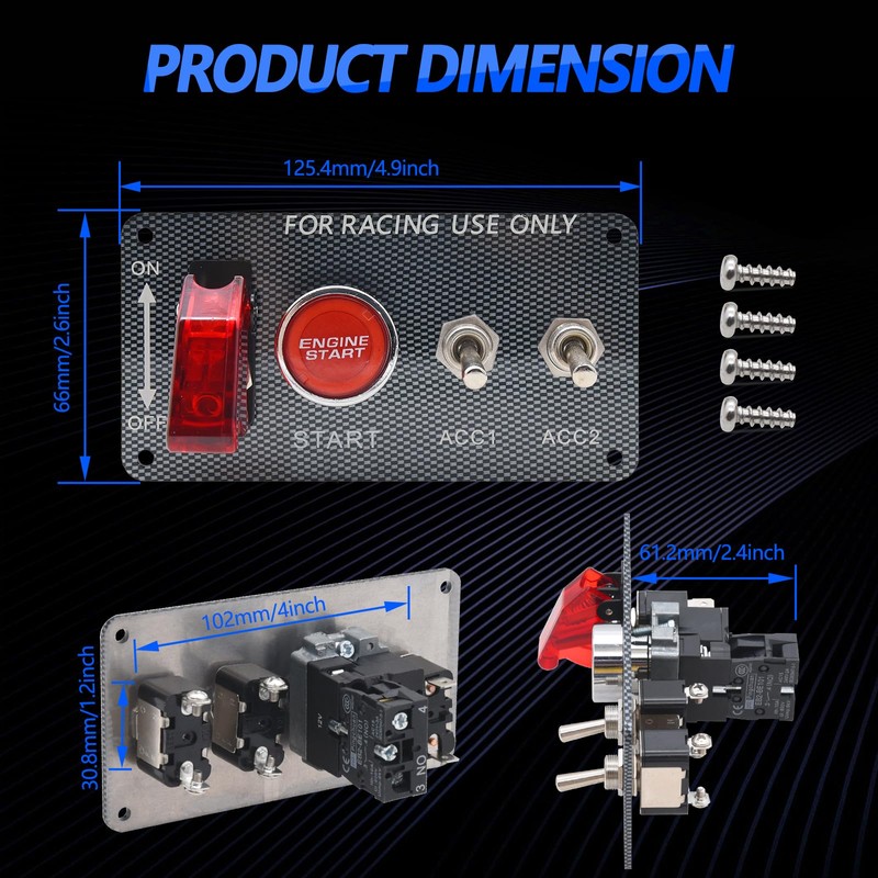 12 V Ignition Switch Panel 4 in 1 Carbon Fibre