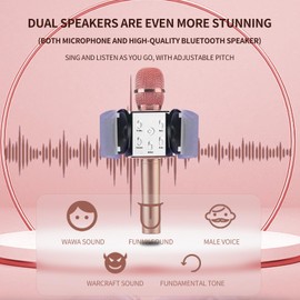 DRSYXCS Wireless Microphone for kids Adults, Bluetooth Microphone with Voice Changer, Portable Karaoke Mic Speaker Machine Singing Toy Compatible with iOS Android Devices for Party Home KTV(Rose Gold)