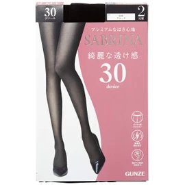 Gunze SABRINA Women's Tights, Beautiful Sheer, Deep Black, Anti-pilling, 30 Denier, 2 Pairs Set, Black
