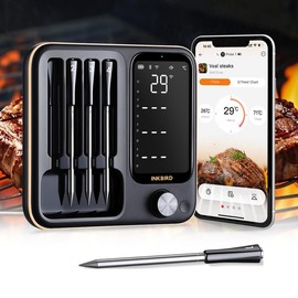 INKBIRD meat thermometer, 1 Bluetooth food thermometer, 4 probes, suitable for barbecue, frying, kitchen utensils, INBIRD INT-14-BW - Color: INT-14-BW