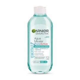 Garnier Skin Active Agua micelar desmaquillante Pure Active para piel mixta y grasa, 400ml. Desmaquilla, limpia y matifica