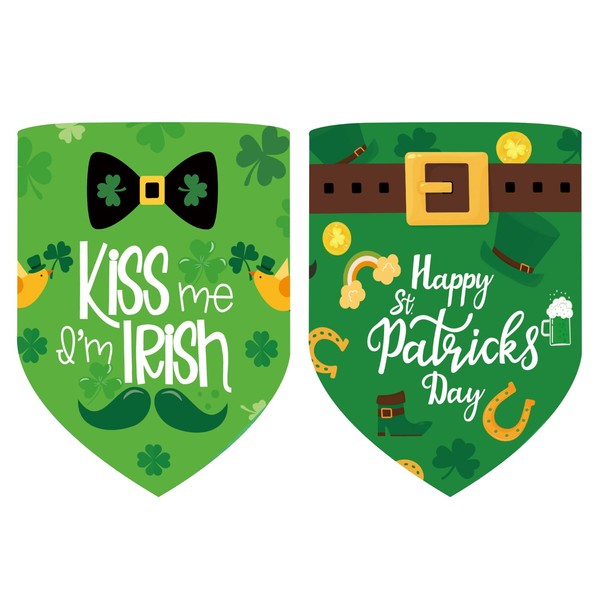 St Patricks Day Dog Bandana, St Patricks Day Neckerchief for Small and Medium Dogs, Double-Sided Pet Clover Scarf, Pet Bandana for Puppies, Kittens (Bow Tie, Pack of 2)