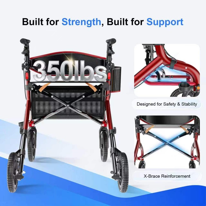 SUCCU Walkers for Seniors with Seat, 8" All-Terrain Rollator Walker,
