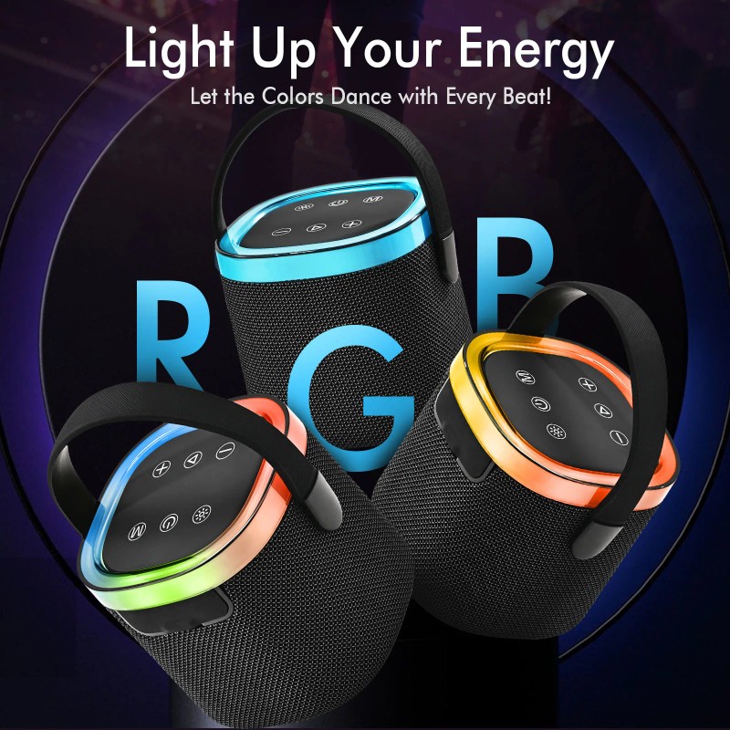 LENRUE US Instock Portable Bluetooth Speaker with RGB Lights, IPX5