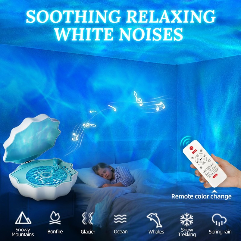 Ocean Wave Projector Light, Shell Night Light Built-in Bluetooth Speaker,
