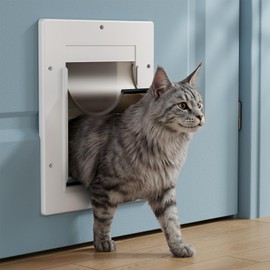 PETCOMING Cat Door, Cat Door Interior Door with Soft Magnetic Flaps, Sliding Panel Closure, Telescoping Tunnel, Easy DIY Installation Kitty Door, Exterior Cat Doors for Cats Up to 20 lbs, White