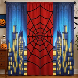 Boao 3 Pcs Spider Web Backdrop Party Decoration Supplies, 6.6 x 3.9 Feet Spider Theme Curtains Photo Banner Decor for Halloween Birthday Party Photography Background Photo Props(City Night Scene)