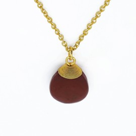 Gempires Natural Red Jasper Teardrop Necklace, Healing Stone Jewelry, Pendant for Women, 16 + 2 Inch Adjustable 14k Gold Plated Chain
