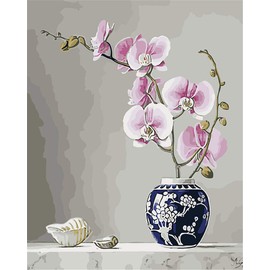 Awesocrafts Paint by Numbers Kits, Orchid in Mason Jars Number Painting for Adults and Kids 16x20 inch (Orchid, No Frame)